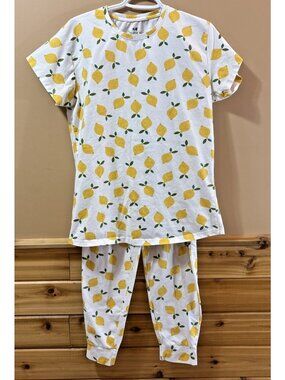 H&M The Crew Tee Cotton White Pajamas Pant Set Lemon Fruit Size Medium